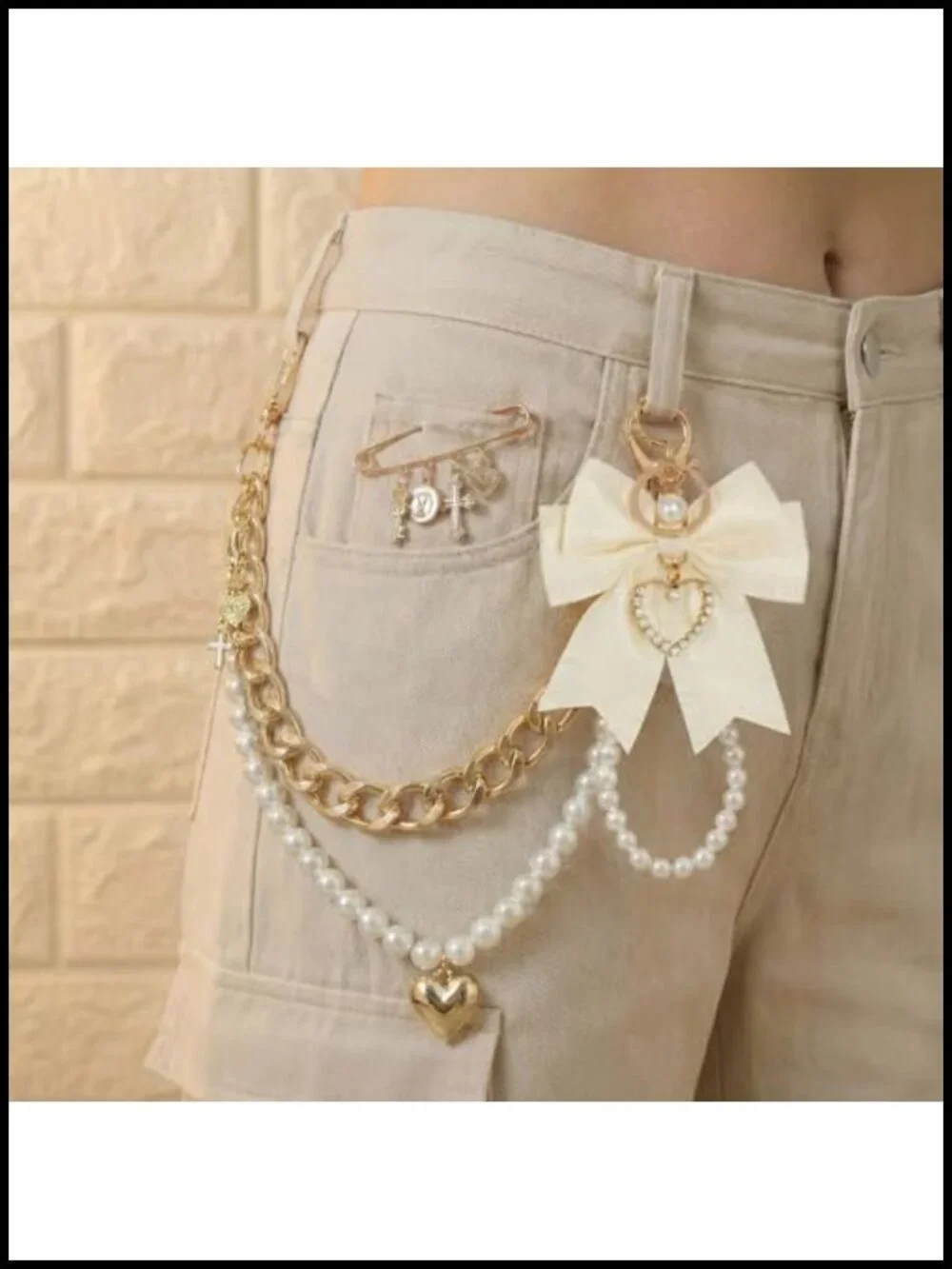 4 in 1 Bag Charms Set - Pearl Keychain Gold Chain Charm Handbag Purse